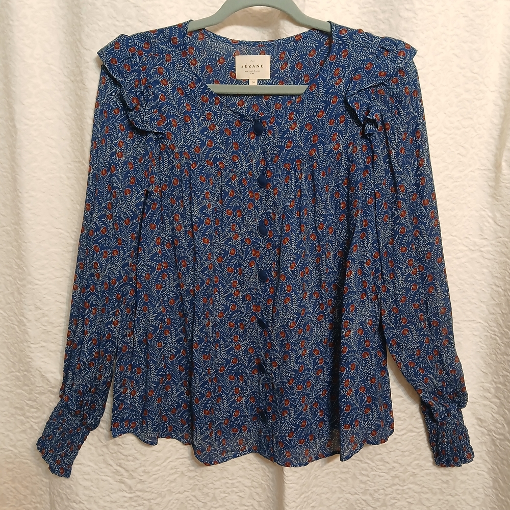 Sezane Blue Floral Women's Top